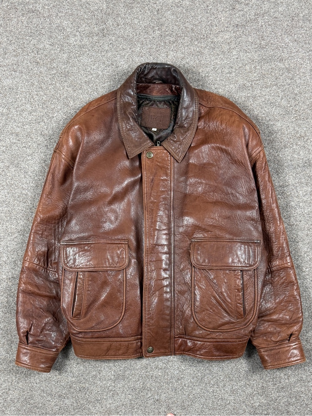 Vintage Field Gear Brown Leather Aviator Flight Bombed Jacket Men’s XL Patina